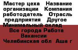 Мастер цеха › Название организации ­ Компания-работодатель › Отрасль предприятия ­ Другое › Минимальный оклад ­ 1 - Все города Работа » Вакансии   . Челябинская обл.,Аша г.